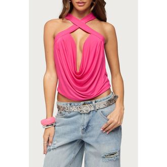 Edikted Maise Cowl Neck Open Back Top in Pink at Nordstrom, Size X-Large