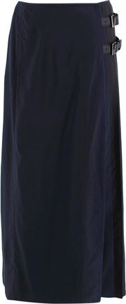 Prada Navy and Black Pleated Midi Skirt with Buckle Detail Size XS