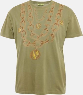 Versace Jeans Green Printed Jersey Crewneck T-Shirt