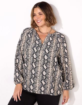 Live Unlimited London Womens Snake Print Button Front Blouse - Multi - Size: 12