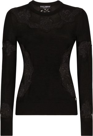 Dolce & Gabbana DNA lace-embroidered crew-neck jumper - women - Cotton/Cashmere/Silk/Polyamide - 42 - Black