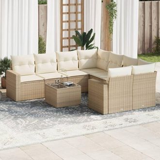 vidaXL Set De Sof&aacute;s De Jard&iacute;n 9 Pzas Con Cojines Rat&aacute;n Sint&eacute;tico Beige Vidaxl