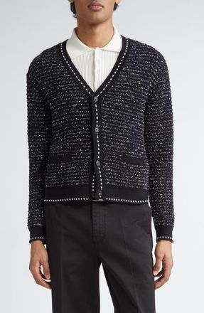 Thom Browne Eyelash Tweed Jacquard Knit Cardigan in Black at Nordstrom, Size 2