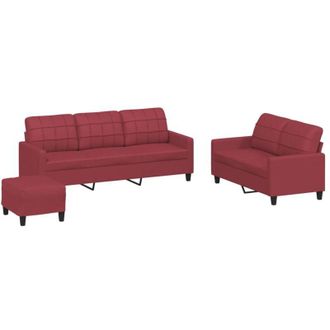 vidaXL Vidaxl - Juego De Sof&aacute;s Con Cojines 3 Piezas Cuero Sint&eacute;tico Rojo Tinto