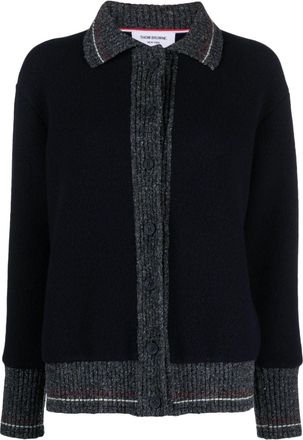 Thom Browne speckled-trim wool cardigan - women - Wool - 36 - Blue