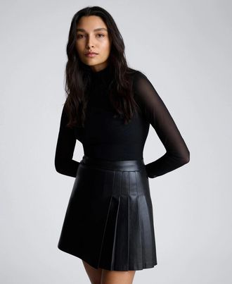 Kenneth Cole Jodie Mixed Media Dress Womens Black Mesh Lined Mock Neck PALL424