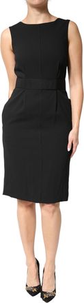 Dolce & Gabbana Womens Black Sleeveless Sheath Knee Length Dress Acetate Viscose Elastane