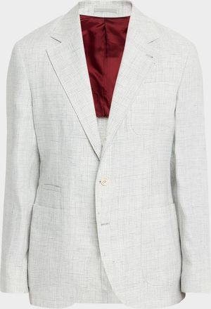 Brunello Cucinelli Men & apos;s Linen Houndstooth Deconstructed Blazer