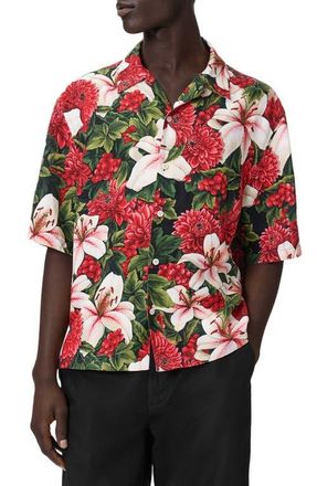 AllSaints Hokkaido Floral Camp Shirt in Red at Nordstrom, Size Xx-Large