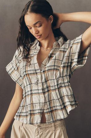 Pilcro The Bobbie Short-Sleeve Fitted-Waist Plaid Blouse by Pilcro