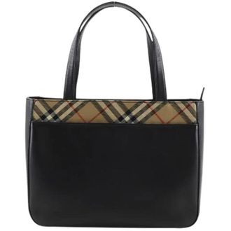 Burberry Pre-owned Leren Nylon Canvas Tote Bag - Dames - Vintage Handtas - Zwart - ONE Size - Nylon - Vintage