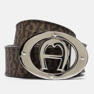 Aigner Dark Brown Monogram Coated Canvas And Leather Logo Belt