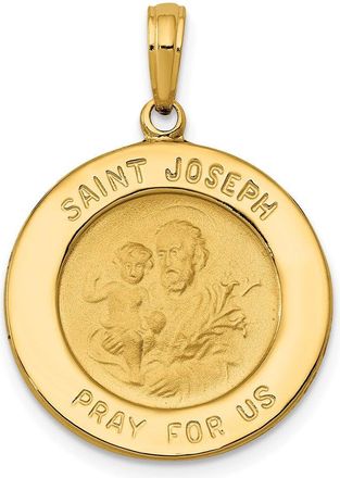 Diamond2Deal 14k Yellow Gold and Satin Solid Saint Joseph Medal Round Pendant