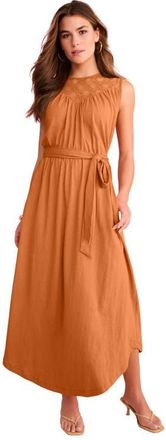 Roaman's Plus Size Lace Yoke Sleeveless Maxi Dress in Burnt Orange at Nordstrom, Size 24