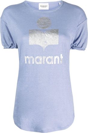 Isabel Marant Koldi logo-print T-shirt - women - Linen/Flax - L - Blue