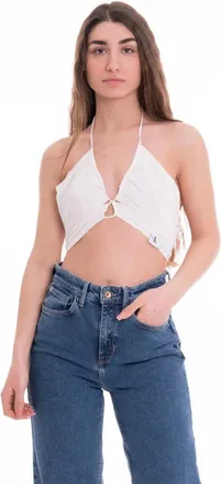 Calvin Klein Jeans Tops, Dames, Wit, M, Gekreukelde bh-top met bandjeswikkel