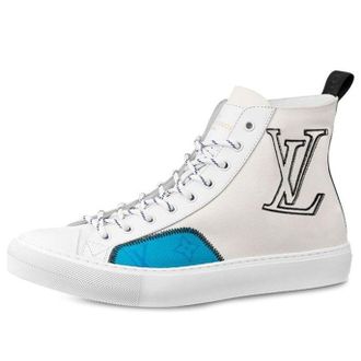 Louis Vuitton Tattoo Ankle Sneakers White Black with Blue Monogram 1A7S5E