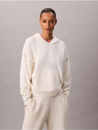 Calvin Klein Womens Plush Sweater Lounge Hoodie - White - M