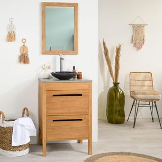 Wanda Collection Mueble Ba&ntilde;o De Teca Y Hormig&oacute;n Sira 60 Cm