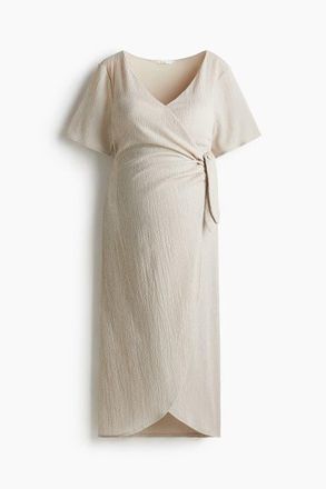 H&M Mama crinkled wrap dress in Light Beige at Nordstrom, Size Xx-Large