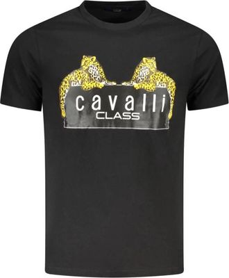 Cavalli Zwarte Katoenen Logo Print T-shirt - Heren - T-shirts - Zwart - M - Katoen - Tops