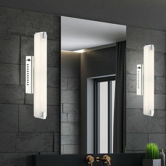 Globo Lighting Applique a led con interruttore lampada da parete luce da specchio cromata luce scale vetro satinato, design a barra, 9W 700Lm bianco caldo, LxLxA