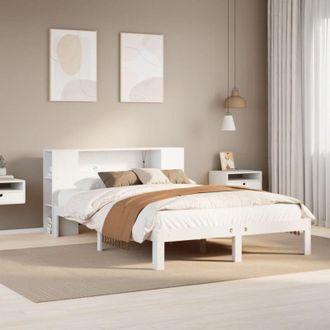 vidaXL Cama Con Estanter&iacute;a Sin Colch&oacute;n Madera Maciza Blanca 120x190 Cm Vidaxl