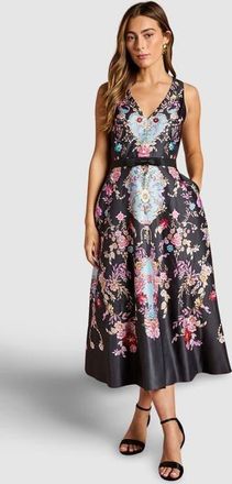 Coast Placement Print V Neck Midi Dress in Black at Nordstrom, Size 12