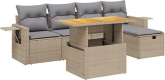 vidaXL Vidaxl - Juego De Sof&aacute;s Jard&iacute;n Con Cojines 6 Pzas Rat&aacute;n Sint&eacute;tico Beige