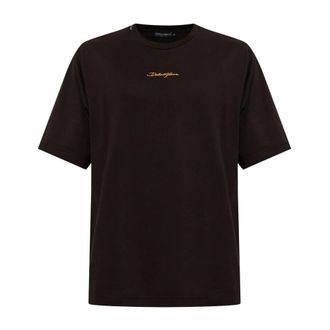 Dolce & Gabbana Camiseta de Algod&oacute;n con Logo Bordado - Tops - Hombre - Marr&oacute;n - 2XL