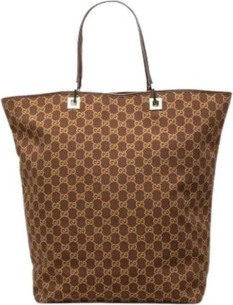 Gucci Pre-owned Canvas Tote - Dames - Vintage Shopper - Bruin - ONE Size - Leer - Vintage