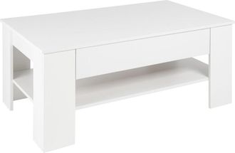 ML Design Ml-design Mesa De Centro Con 1 Caj&oacute;n Y Estante De Almacenamiento 110 X 65 X 48 Cm Blanco De Madera Mueble Auxiliar Elegante Mesita De Caf&eacute; Rectangular
