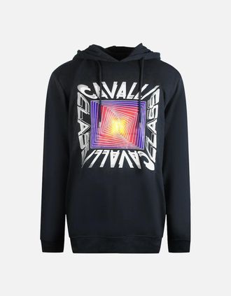 Roberto Cavalli Mens Cavalli Class Asymmetric Box Design Black Hoodie - Size: 42