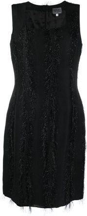 Versace metallic-threading fringed dress - women - Cotton - 46 - Black