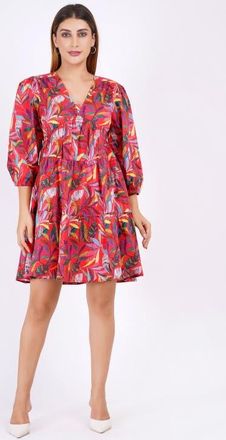 Leota Zariah Empire Waist Mini Dress in Palm Foliage Poppy Red at Nordstrom, Size X-Small