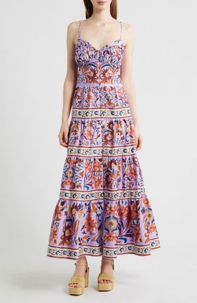 Farm Rio Flower Tiles Maxi Sundress in Flower Tiles Lilac at Nordstrom, Size X-Large