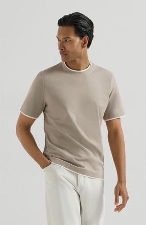 Brunello Cucinelli Cotton jersey crew neck T-shirt with faux-layering in Light Brown at Nordstrom, Size Xxx-Large