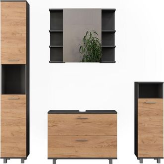 Vicco Conjunto De Muebles De Ba&ntilde;o Ilias, Oro Power Roble/antracita, 4 Partes