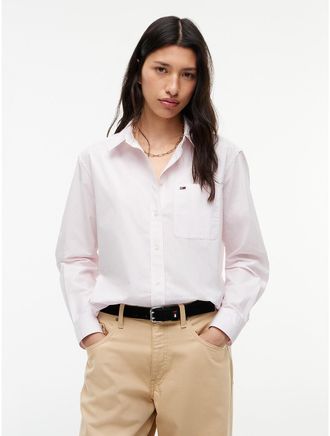 Tommy Hilfiger Womens Tommy Jeans Relaxed Fit Poplin Shirt - Pink Stripe - XS