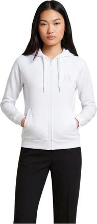 A|X Armani Exchange Hooded sweatshirt met ritssluiting en voorzakken - Dames - Vesten met rits - Wit - S - Polyester - Hoodies & sweatvesten