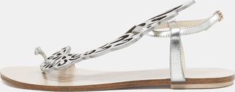 Sophia Webster Silver Leather Madame Butterfly Slingback Flat Slides