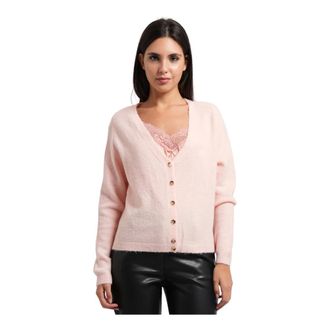 Fracomina Truien & Vesten, Dames, Roze, XS, Satijn, V-hals Knopen Cardigan
