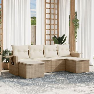 vidaXL Vidaxl - Juego De Sof&aacute;s Jard&iacute;n Con Cojines 6 Pzas Rat&aacute;n Sint&eacute;tico Beige