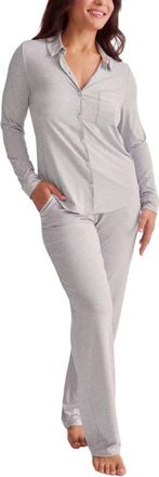 Fleur't Satin Trim Jersey Pajamas in Heather Grey/chantilly at Nordstrom, Size Xx-Large