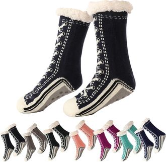 Generic Ultra-thick Cashmere Slipper Home Socks, Thick Warm Christmas Slipper Socks with Non Slip Grip, Cashmere Socks for Women (black)