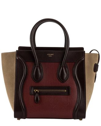 Celine Celine Brown & Dark Red Grained Leather Luggage Handbag (Authentic Pre-Loved)