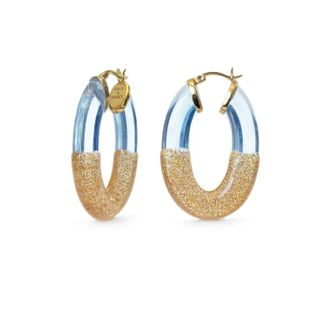 Gold & Honey Womens Glitter Flat Oval Lucite Hoop Earrings In Blue & Gold