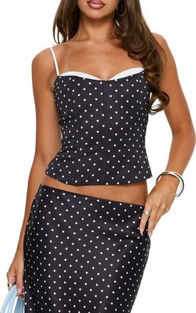 Princess Polly Somani Layered Crop Corset Tank in Black Polka Dot at Nordstrom, Size 10