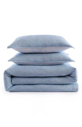 Tommy Hilfiger Classic Texture Cotton Percale Duvet Cover & Shams Set in Medium Blue at Nordstrom, Size Twin