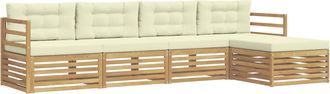 vidaXL Conjunto De Sof&aacute;s De Exterior 5 Uds. Blanco Y Crema Poli&eacute;ster Vidaxl